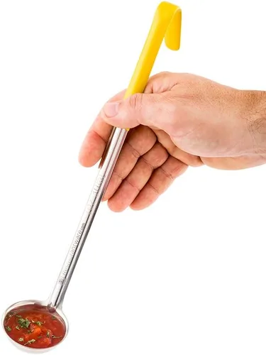 Miniatura 4 de Restaurantware Met Lux - Cucharón de sopa de 1 onza con mango de gancho, cuchara para servir, con mango amarillo, cuchara de cocina de acero
