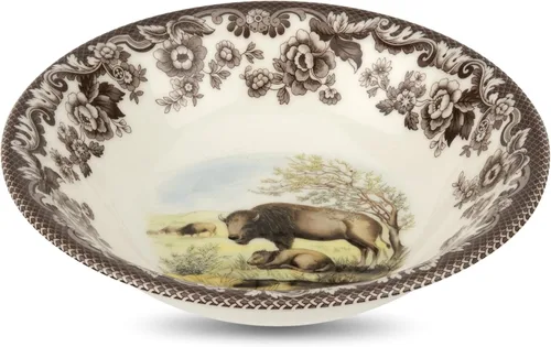 Spode Woodland American Wildlife Ascot - Cuenco para cereales, diseño de bisonte, cuenco de loza fina de 8 pulgadas para cereales, ensaladas,