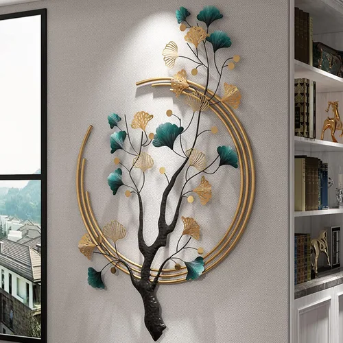 Miniatura 2 de Umbifa Decoración de pared de metal grande de 52.7 x 32.7 pulgadas, escultura de pared 3D de hoja de ginkgo, decoración artística de pared de metal