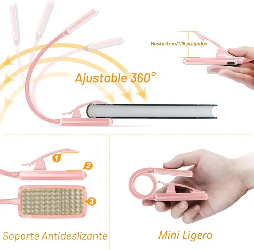 Miniatura 5 de Gritin Luz de Lectura Recargable de 9 LED para Leer en la Cama - Cuidado de los Ojos 3 Temperaturas de Color, Brillo de Atenuación Continua, 80
