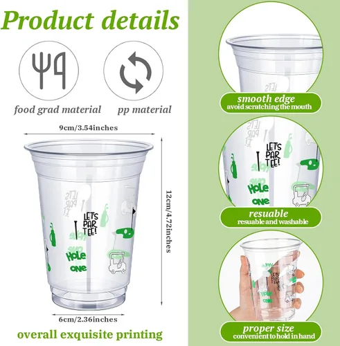 Miniatura 3 de Qinyoung 50 piezas de suministros para fiestas de golf, vasos de plástico transparente de 12 onzas, desechables, Let's Par-tee para deportes