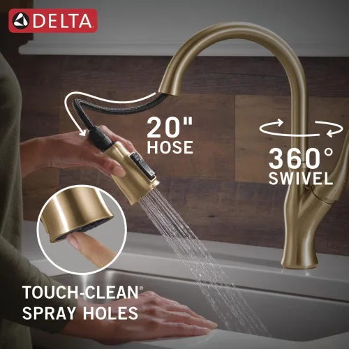 Miniatura 8 de DELTA Ophelia - Grifo de cocina de oro cepillado con pulverizador extraíble, grifo de fregadero de cocina de un solo agujero moderno, una sola
