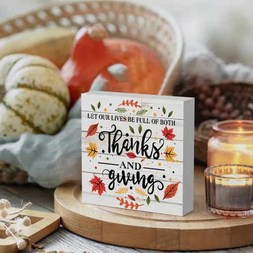 Miniatura 4 de Cartel rústico de madera de Acción de Gracias, caja de madera decorativa de otoño, bonita caja de madera decorativa para pared, escritorio, hogar