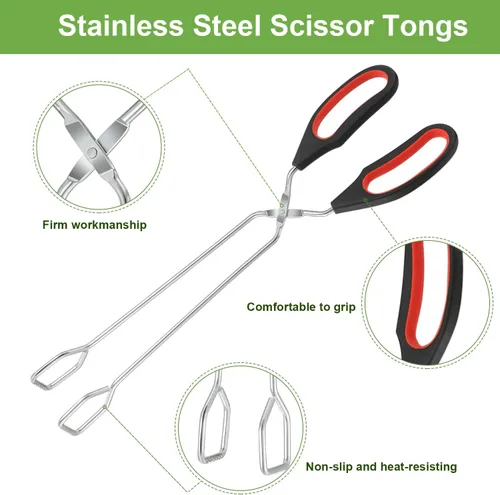 Miniatura 4 de Boao Paquete de 3 pinzas de acero inoxidable para cocinar, pinzas de alambre de cocina de 9 pulgadas, 11 pulgadas y 12 pulgadas, resistentes al
