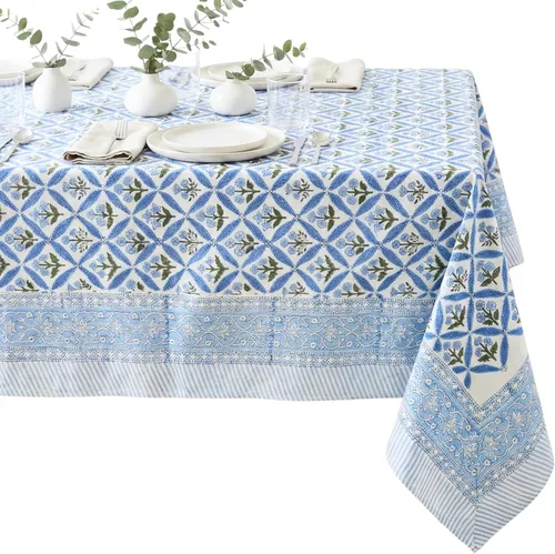 Miniatura 14 de ATOSII Mantel 100% algodón, Amara, floral, hecho a mano, rectangular, de lino, para cocina, comedor, fiestas, bodas, exteriores, picnics, Pascua