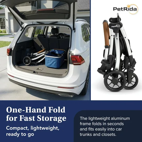 Miniatura 4 de Cochecito de lujo para mascotas con transportador desmontable Diseño ligero con fácil plegado con una sola mano y cesta de almacenamiento