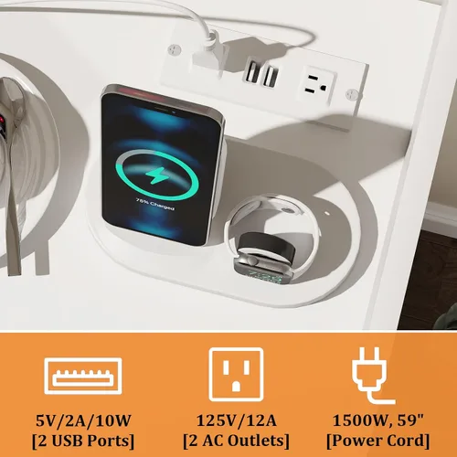 Miniatura 4 de Soporte para tocadiscos blanco: mesa de discos de vinilo de 33 pulgadas con almacenamiento, gabinete estéreo con almacenamiento de álbumes, gabinete