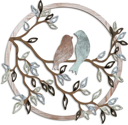 Miniatura 7 de Ferraycle Arte de pared de metal con silueta de pájaro en rama de árbol, decoración de pájaro para sala de estar, jardín, dormitorio, oficina