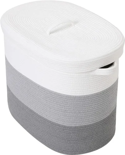 Miniatura 20 de Cesta de almacenamiento rectangular extragrande de 22 x 14 x 18 pulgadas con tapa, cesta de almacenamiento grande de cuerda de algodón, cesta