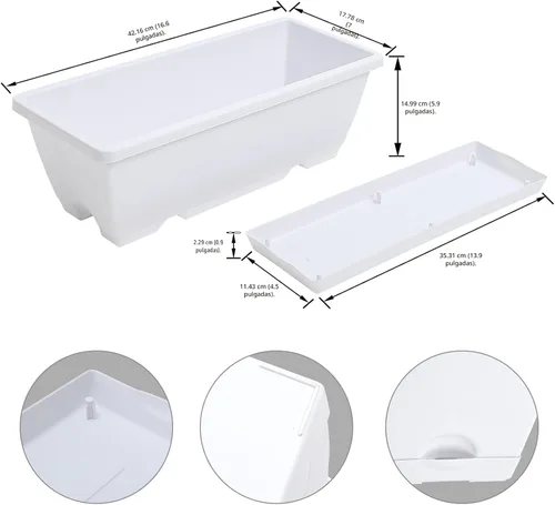 Miniatura 2 de CHUKEMAOYI Macetero para ventana, paquete de 7 macetas de plástico para verduras, macetas rectangulares de 17 pulgadas con platillos