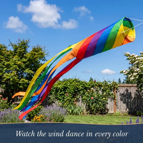 Miniatura 2 de Madrona Brands Calcetín de viento en espiral arcoíris para exteriores de 60 pulgadas Bandera decorativa duradera para colgar en exteriores