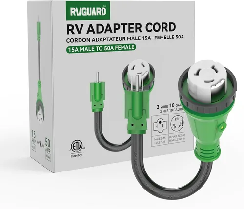 Miniatura 8 de RVGUARD - Cable adaptador de 12” de 50 A a 110 V para caravana con conector de bloqueo, adaptador de corriente eléctrica de NEMA 5-15P a NEMA