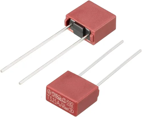 Miniatura 4 de uxcell 10pcs DIP montado en miniatura cuadrado lento golpe micro fusible T3.15A 3.15A 250V rojo