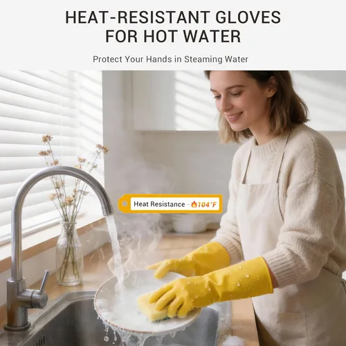 Miniatura 4 de 3 pares de guantes de goma para lavar platos, guantes reutilizables para el hogar para lavar platos, limpieza de cocina, pintura, jardinería