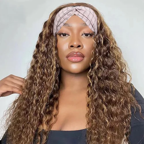 Miniatura 31 de Peluca de cabello humano con diadema de ondas profundas, sin pegamento, pelucas de cabello rizado sin encaje frontal, pelucas de cabello humano