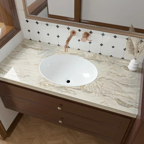 Miniatura 4 de VaryPaper Papel tapiz de mármol brillante de 15.7''x78.7'', beige-gris-dorado, despegar y pegar, autoadhesivo, grueso, duradero, removible