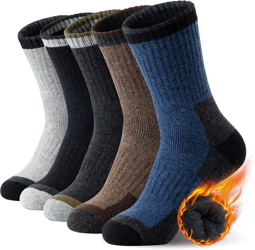 SIMIYA Calcetines de senderismo de lana merino para hombre, 5 pares gruesos, cálidos, térmicos de invierno para clima frío (talla EE. UU. 7-13)