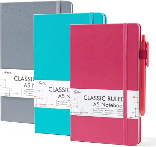 Miniatura 24 de feela Paquete de 3 Cuadernos Diarios a Granel, Cuaderno de Tapa Dura Clásico con Rayas Rayado Diarios con Soporte para Bolígrafo para Mujeres Niñas