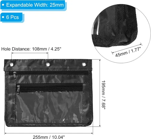 Miniatura 2 de PATIKIL Estuche expandible para lápices de 3 anillos, paquete de 6 unidades, tela Oxford de gran capacidad con cremallera, estuche para oficina