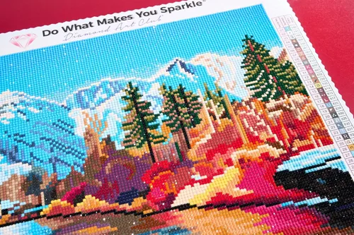 Miniatura 6 de DIAMOND ART CLUB - Juego de pintura con diamantes, lienzo de “Otoño en Leavenworth”, lienzo redondo 5D para principiantes, divertidas manualidades