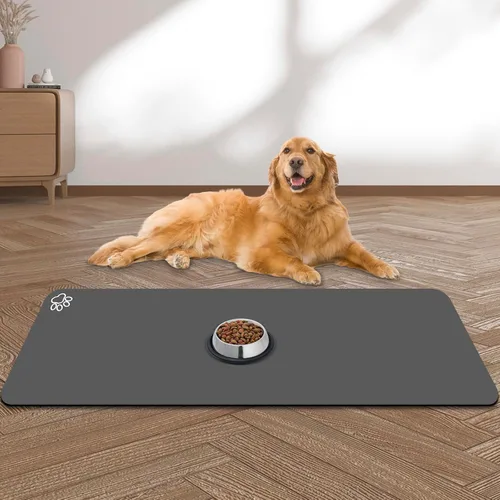 Tapete Grande para Alimentación de Mascotas, 39.3"x15.7" Tapete Absorbente de Secado Rápido para Perros para Tazones de Comida y Agua, Tapete Gris