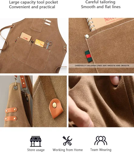Miniatura 3 de Delantal de lona resistente para herramientas de trabajo, delantales de algodón para chef con bolsillos grandes..