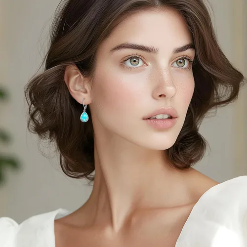 Miniatura 268 de Aretes colgantes de plata de ley con diseño de árbol de la vida, flor, abeja, animales, gato, colibrí, piedra lunar, turquesa, aretes con cierre