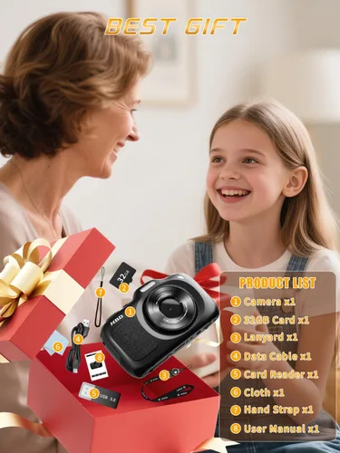 Miniatura 9 de Cámara digital, cámaras de vlogging 4K con enfoque automático para fotografía con tarjeta de 32GB, cámara digital compacta portátil de punto