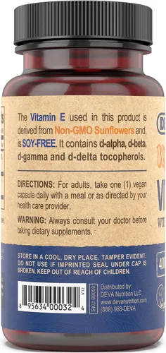Miniatura 4 de DEVA Vitamina E vegana de fuente natural 400IU con tocoferoles mixtos, sin soja, 90 cápsulas vegetales (paquete de 2)