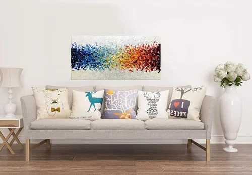 Miniatura 6 de AMEI Arte, 24 x 48 pulgadas, pintado a mano sobre lienzo, fondo blanco colorido, pinturas al óleo abstractas, arte de pared multicolor, madera