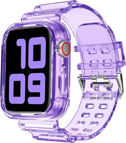 Miniatura 64 de DABAOZA - Correa compatible con Apple Watch de 49 mm, 46 mm, 45 mm, 44 mm, 42 mm, 41 mm, 40 mm, 38 mm, con protector, correa de TPU brillante
