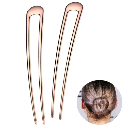 Miniatura 8 de HYFEEL Horquillas francesas de metal para el cabello en forma de U, extra largas, 2 puntas para mujer, accesorios para el cabello (negro, 2 piezas)