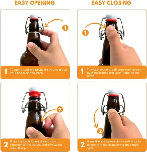 Miniatura 4 de FastRack Botellas de vidrio Swing Top de 33 onzas, paquete de 12, botellas de vidrio con tapa abatible ámbar con tapas herméticas, botellas