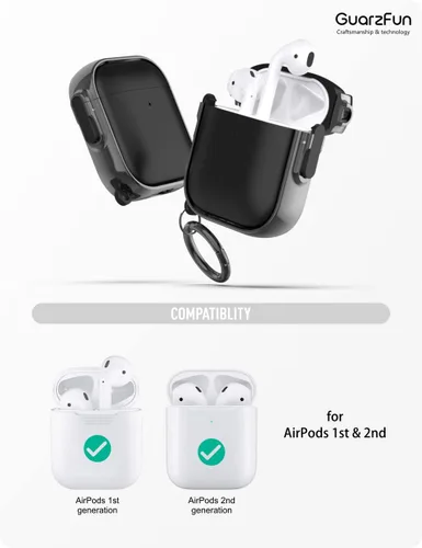 Miniatura 2 de estuche para AirPods 1ª y 2ª generación, estuche Airpod con cierre seguro con llavero de clip, funda protectora de material híbrido de cuerpo Negro