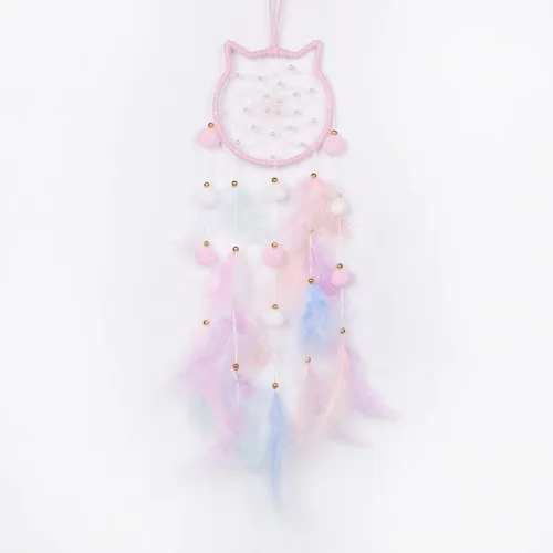 Miniatura 13 de Pretty Jolly - Atrapasueños azul de gato para niños, decoración de pared con pompones y plumas, atrapasueños hecho a mano para niños, decoración