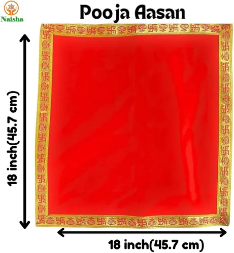 Miniatura 2 de NAISHA Red Pooja Aasan Mat (juego de 2), mandir de tela Puja/altar de 20 x 20 pulgadas, decoraciones multiusos Pooja accesorios de mantenimiento