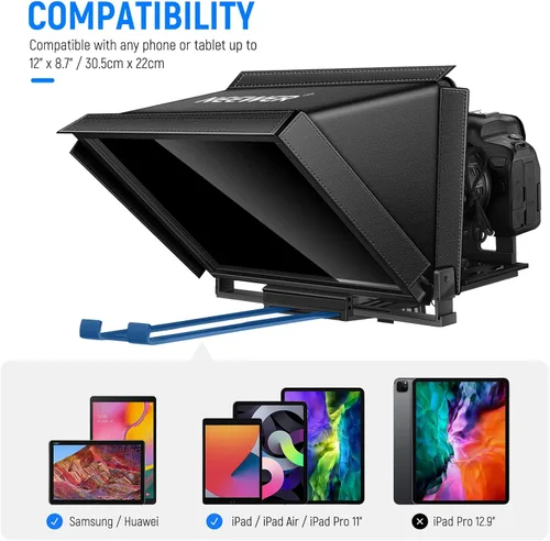 Miniatura 9 de NEEWER X12 Teleprompter de Aluminio con Control Remoto RT-110 (Conectado a través de Bluetooth en la Aplicación NEEWER Teleprompter) y Estuche