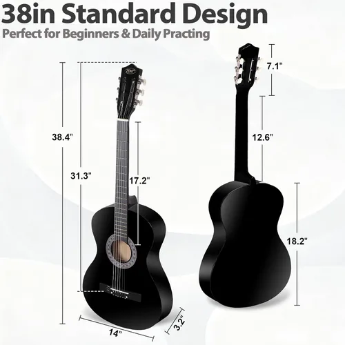 Miniatura 5 de Zeny Nueva Guitarra Acústica de 38 pulgadas para principiantes con funda para guitarra, correa, afinador y púa, Negro