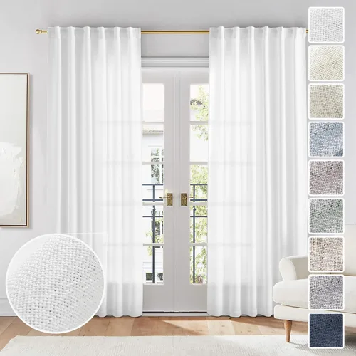 Miniatura 83 de Cortinas de lino 92 pulgadas de largo, juego de 2 paneles con bolsillo para barra, lengüeta trasera, cortinas transparentes para ventanas