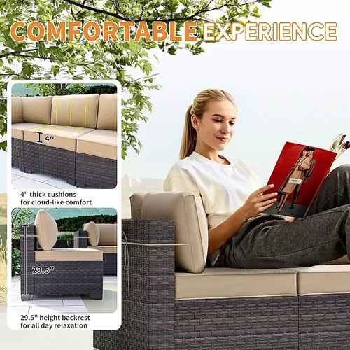 Miniatura 3 de Gotland Juego de muebles de patio de 8 piezas con mesa con fogón, muebles de ratán para exteriores para todo tipo de clima con respaldo alto de 2