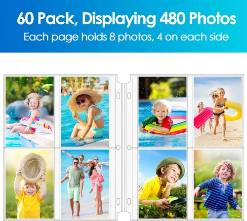 Miniatura 2 de MaxGear Paquete de 60 fundas para fotos de 3.5x5 para carpeta de 3 anillos (480 fotos), protectores de páginas de archivo resistentes, páginas