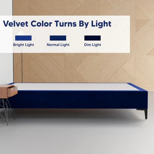 Miniatura 4 de Greaton, Cama de plataforma de madera de terciopelo de alta calidad de 15 pulgadas, duradera, elegante, opciones de multicolor, no necesita somier