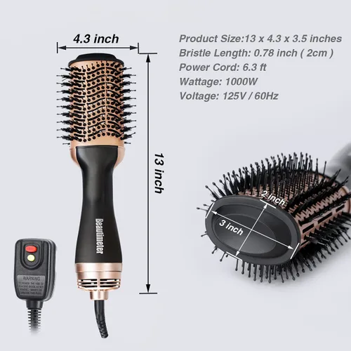 Miniatura 7 de Beautimeter Cepillo secador de pelo, cepillo de aire caliente, secador de pelo de un solo paso y voluminizador, 4 en 1, moldeador de cabello iónico