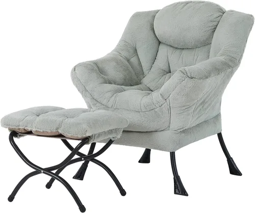 Miniatura 13 de Tiita - Sillón reclinable con otomana, grande, moderno, silla de ocio, de lectura, con reposapiés, para dormitorio, sala de estar, dormitorios, Gris