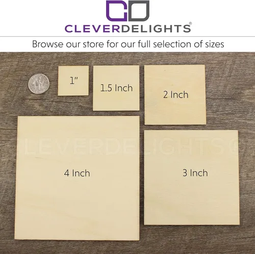 Miniatura 3 de CleverDelights Cuadrados de madera de 4 pulgadas, paquete de 25, 3/32 pulgadas de grosor, piezas de manualidades sin terminar de 4 pulgadas