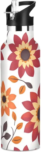 Flowers Vacuum Insulated Sports Water Bottle Keeps Hot and Cold with Straw Leakproof BPA Free for Gym Sports 08