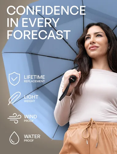 Miniatura 25 de REPEL Windproof Travel Umbrella - Compact & Withstands Winds up to 85MPH , Strongest Premium Auto Folding Umbrella for Rain and Sun - Durable, Light