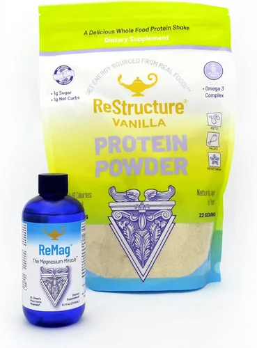 RnA ReSet Paquete de rendimiento: magnesio líquido ReMag 8.1 onzas y proteína de suero de vainilla ReStructure 20.95 oz, recuperación muscular y