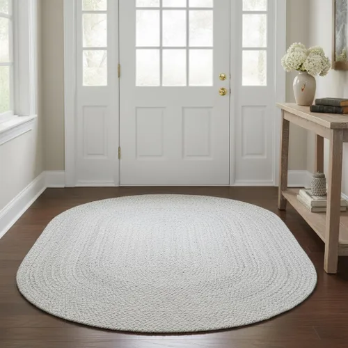 Super Area Rugs Farmhouse - Alfombra trenzada de algodón reversible para cocina, gris y blanco, 4 x 6 pies, ovalada
