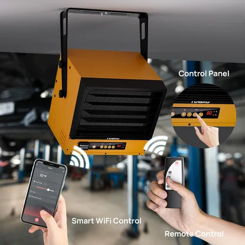 Miniatura 4 de TURBRO 15,000 W Calentador Eléctrico de Garaje, 240 V, Conexión Directa, Habilitado para WiFi, Calentador de Taller con Ventilador, Protección